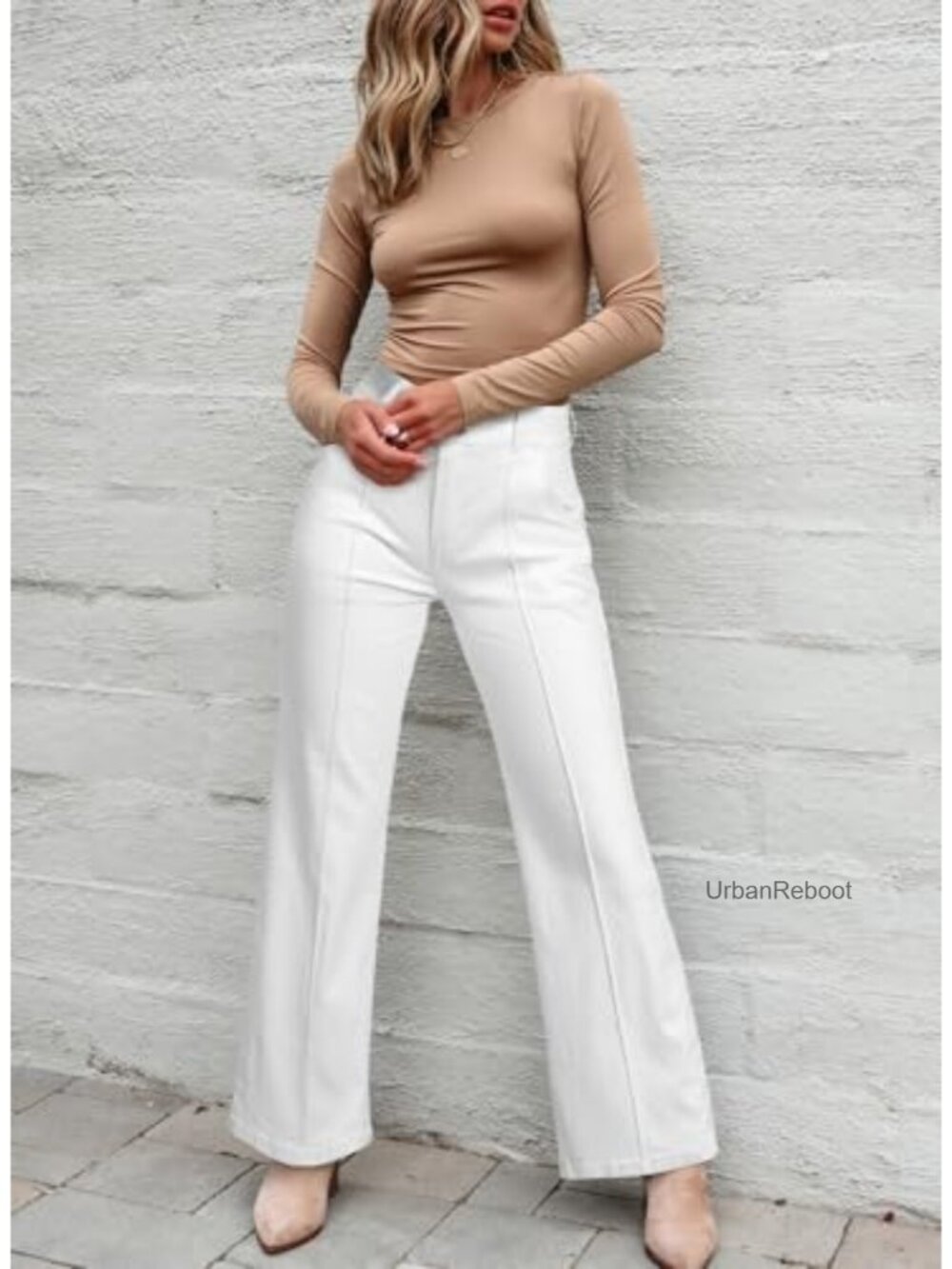 Wide Leg Baggy High Waisted Stretch Denim Pants with Pockets - Picture 4 of 6